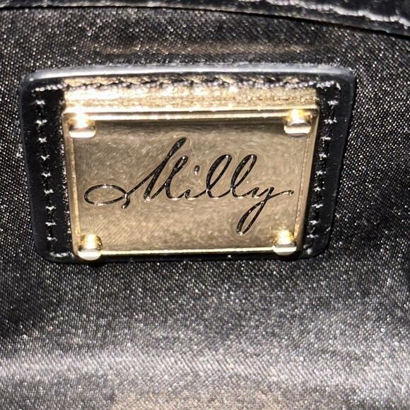 Milly Black Leather/Croc Embossed Top Flap Handbag w/Chunky Enamel Chain Strap - Picture 5 of 11